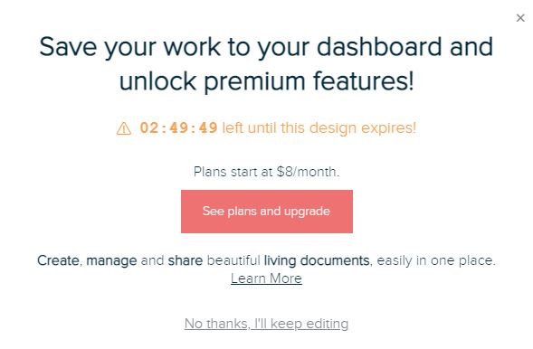 Work expires after a couple of hours for Xtensio's free version